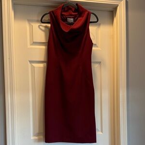 Milly Rich Red Cowl Neck Midi Dress